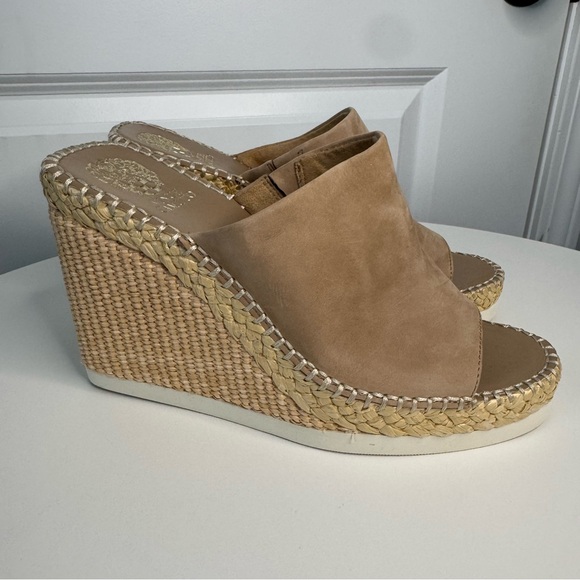 Vince Camuto Shoes - Vince Camuto Tan Suede Espadrille Wedge Slide Sandals Womens Size 9 NWOT
